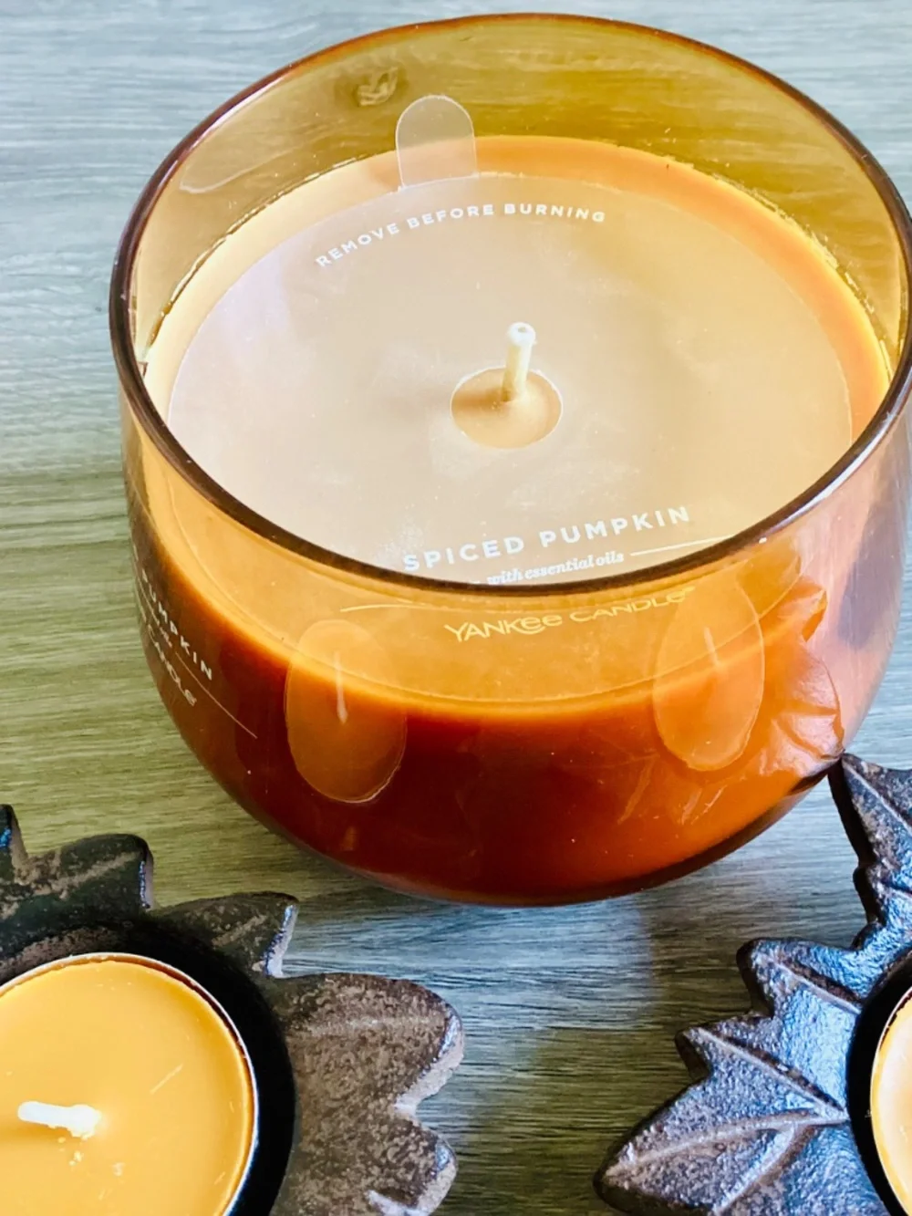 Lot Of 3 Fall Candles Yankee Spiced Pumpkin Jar 10 Oz Cast Iron Leaf Tea Lights
